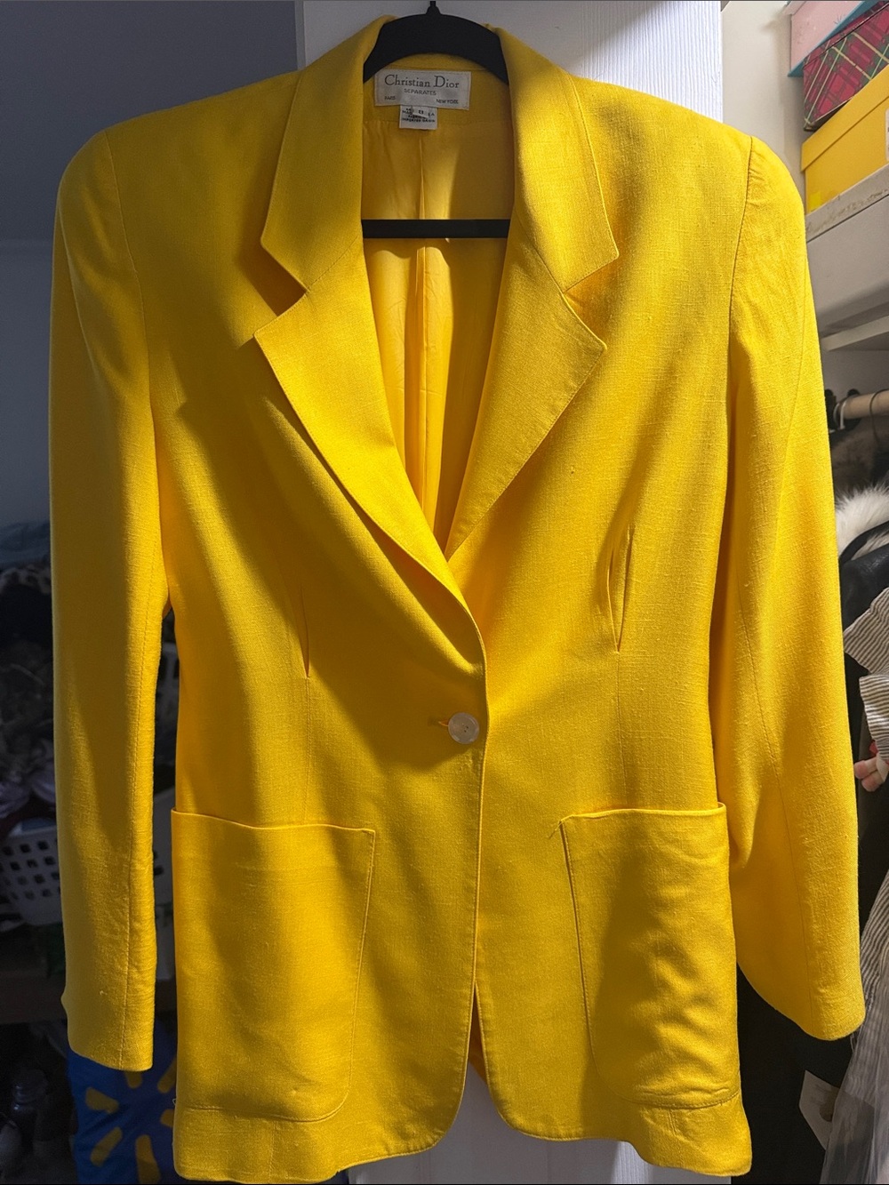 Vintage Christian Dior Bright Yellow Single-Button Blazer